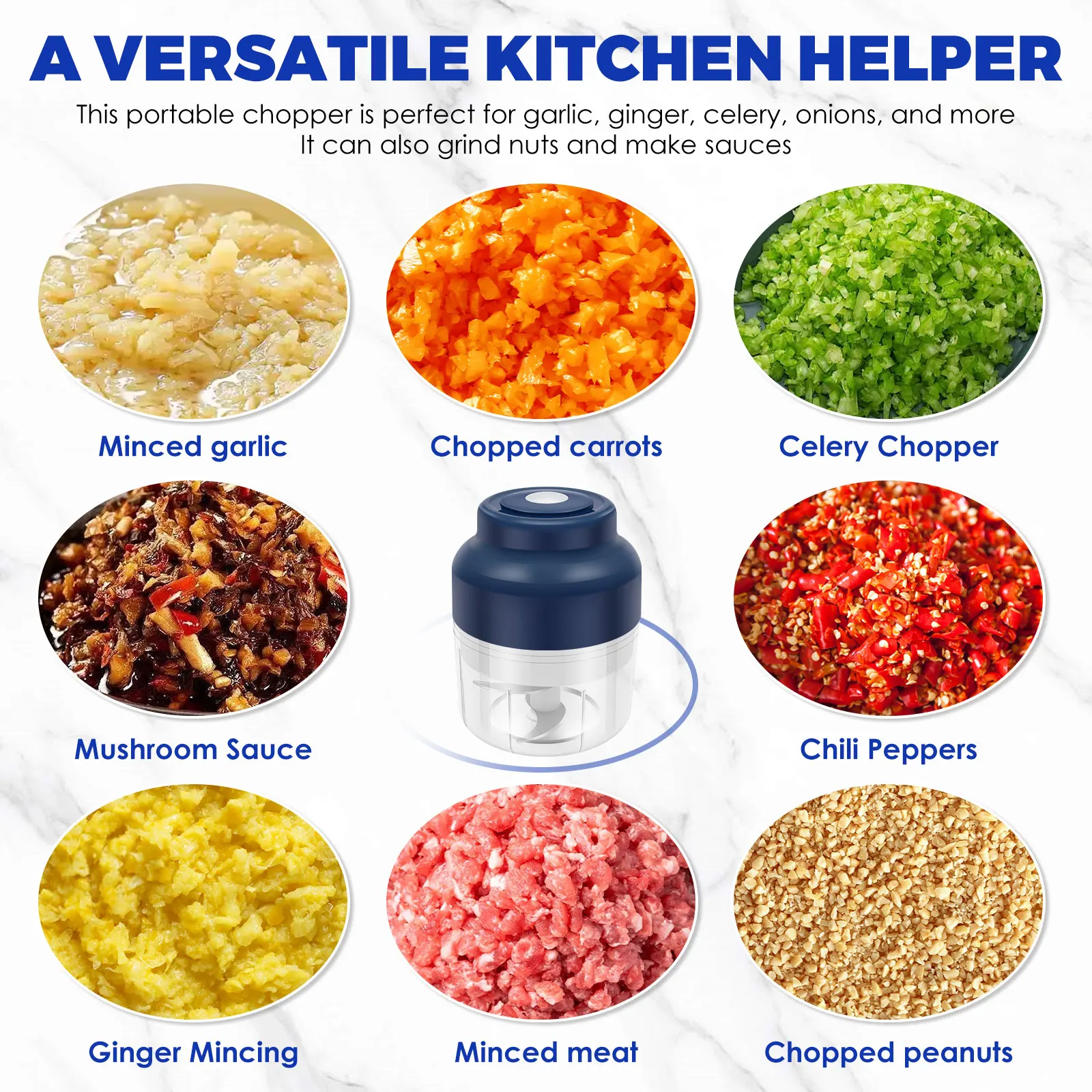 Electric Garlic Chopper 23W 5V Portable Veggie Chopper Garlic Grinder Masher Cordless Food Processor for Home Kitchen