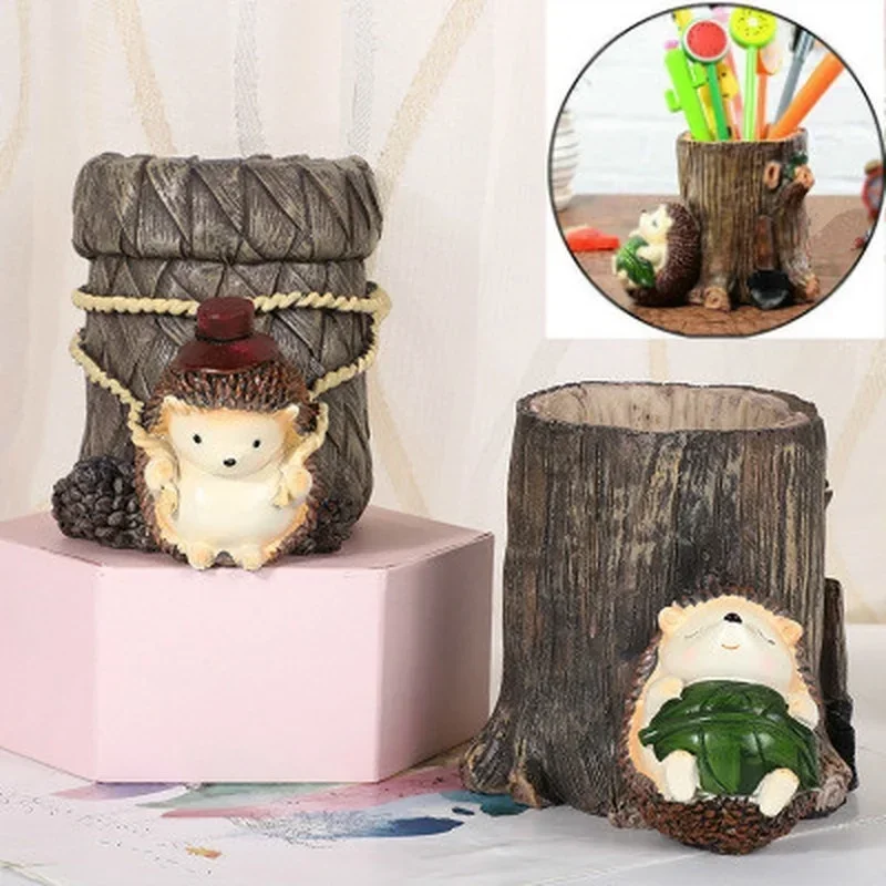

Creative Cute Hedgehog Pencil Pen Holder Resin Desk Organizer Stationery Container Desktop Storage Home Office Birthday Gifts