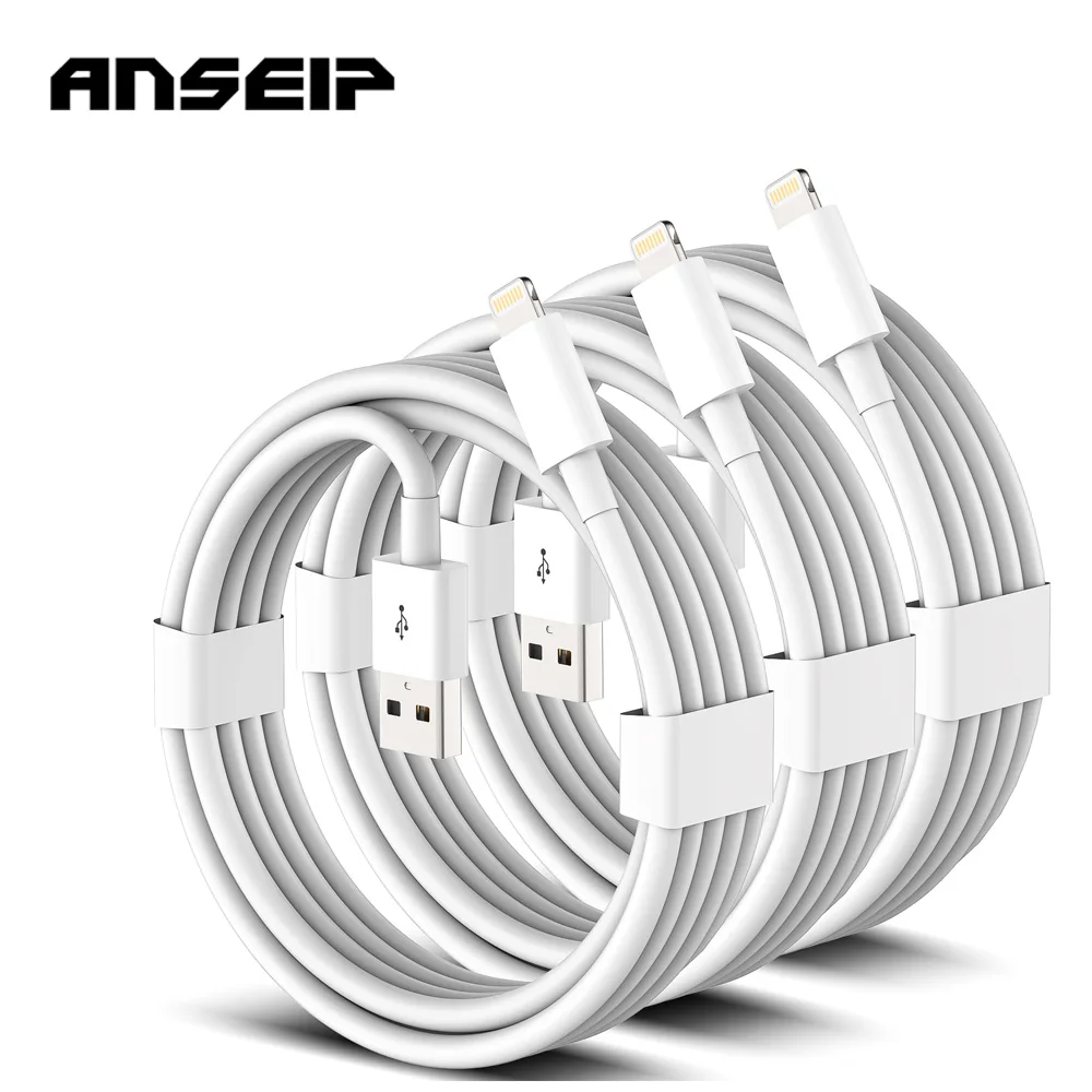ANSEIP 3 шт. зарядное устройство для iPhone 14 13 12 11 провод для зарядки и передачи данных USB A к Lightning Кабель 2,4 А Быстрая зарядка сертифицирован MFi