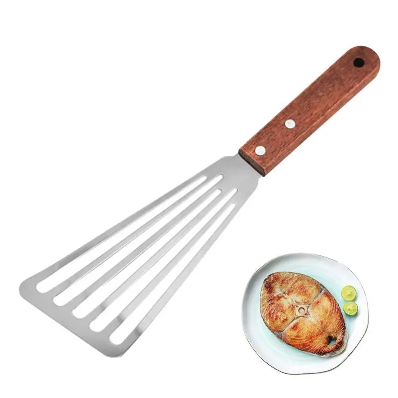 

Stainless Steel Slotted Turner Fish Spatula With Wooden Handle Pancake Fish Fried Spatula Beefsteak Shovel For Grilling Flipping