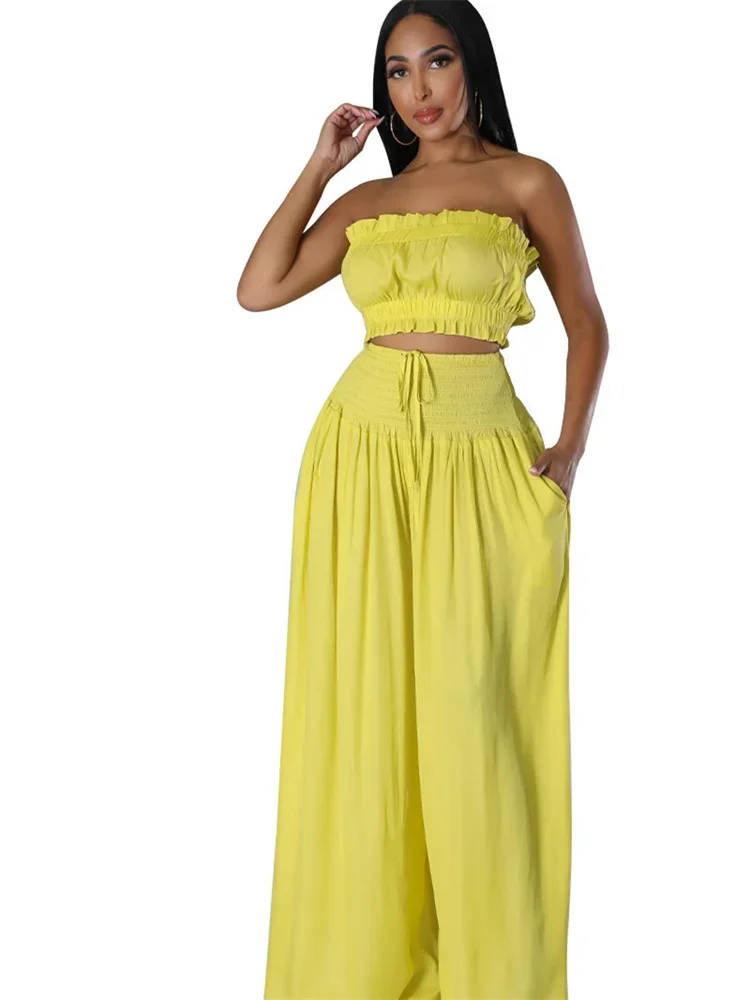 Wmstar Pants Sets Womens Clothing Two Piece Set Crop Office Top Wide Leg Fashion Summer New In Outfits Wholesale Dropshipping