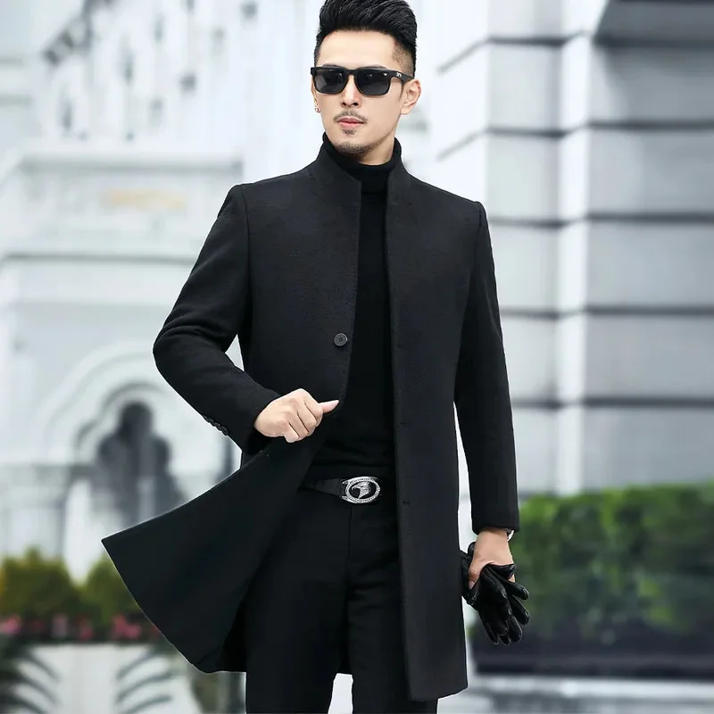 

2023 new arrival winter Double-sided wool thicked trench coat men,men's smart casual Lapel woolen jackets stand collar