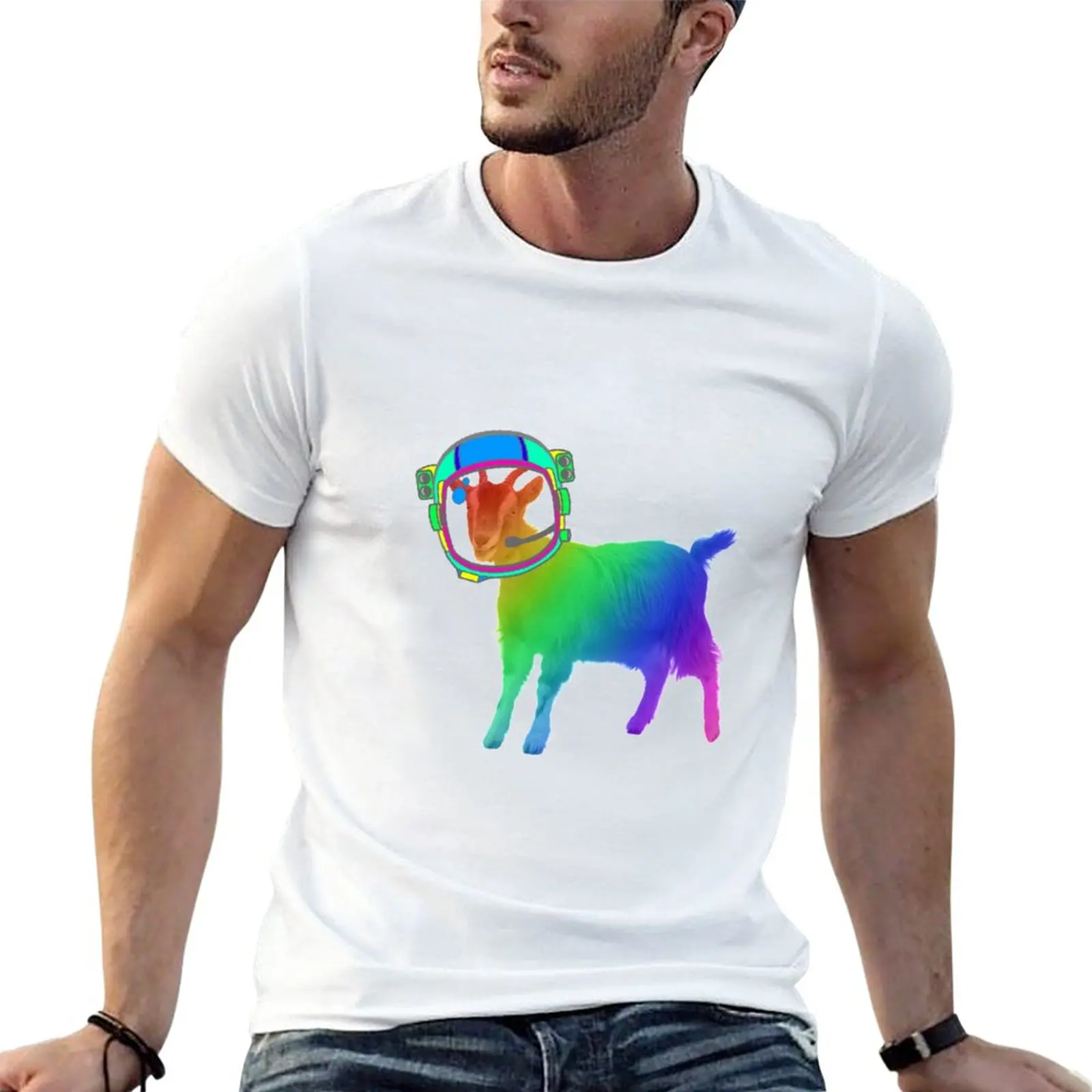 

Rainbow Astronaut Goat in Space T-Shirt anime clothes customizeds Men's t-shirts