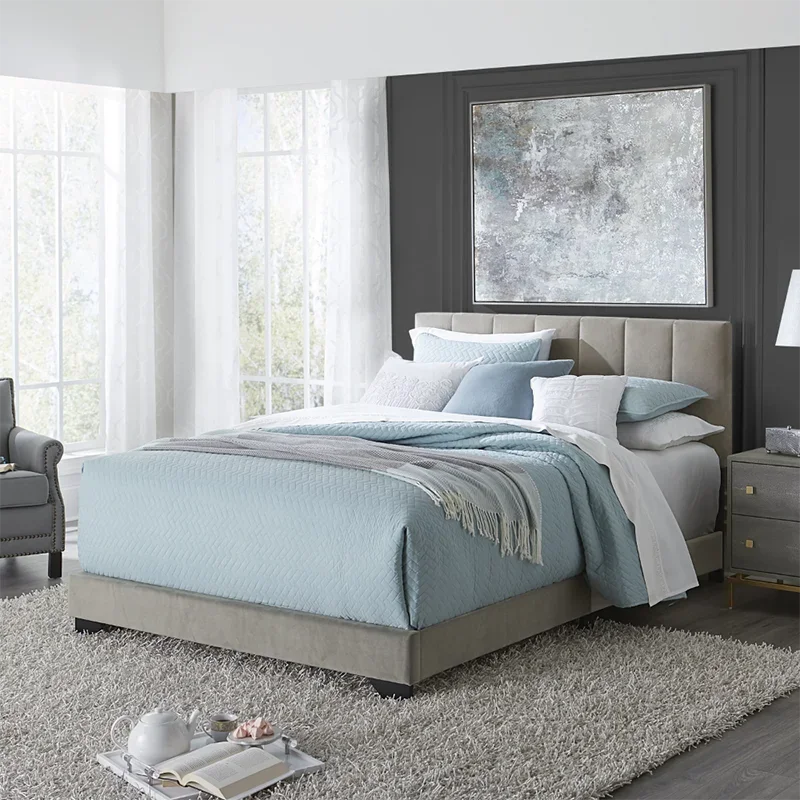 

Channel Stitched Upholstered Queen Bed, Platinum Grey, By Hillsdale Living Essentials Twin Bed Frame Bedroom Furniture