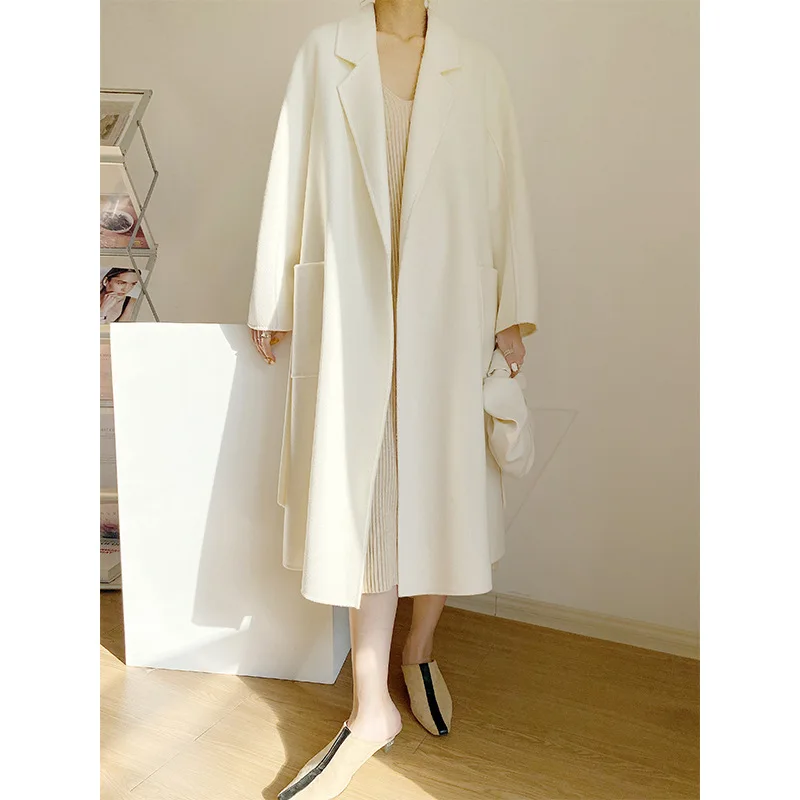 S8e21ff59e5124bd9a524abc8ac2d3b727 Cashmere Coat Female Winter Mid-Length Corrugated Coat Black Wool Coat Woman Autumn New Casual Fashion Red Beige Lace-Up Coat Mallzona