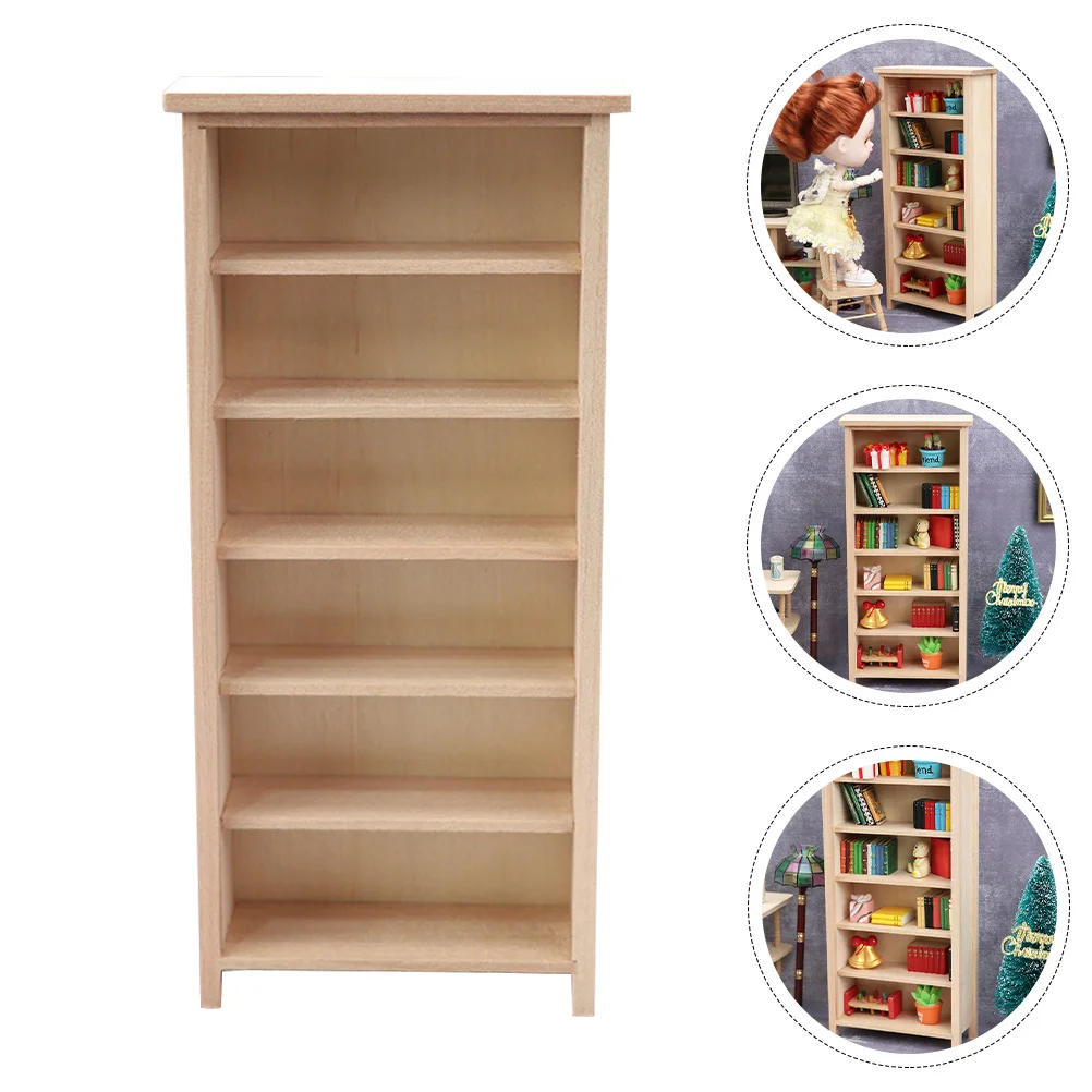 

Mini Bookcase Small Wooden Bookshelf Toys House Furniture Miniature Vertical Study Wardrobe Model