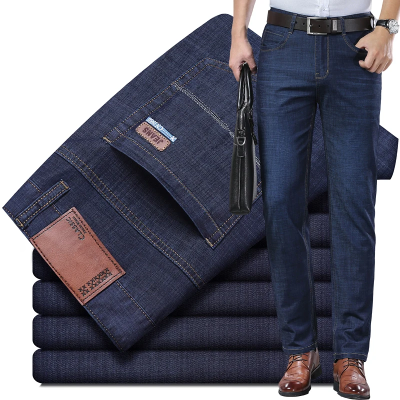 New Thin Denim Jeans Men's Blue Straight Stretch Cotton Pants High Quality Business Casual Lightweight Pants Summer Autumn 5