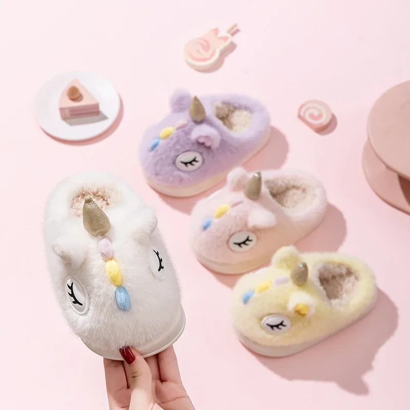 Kids Winter Cartoon Unicorn House Slippers Children Home Indoor Anti-slip Shoes Cozy Warm Outdoor Footwear for Boys Girls 5