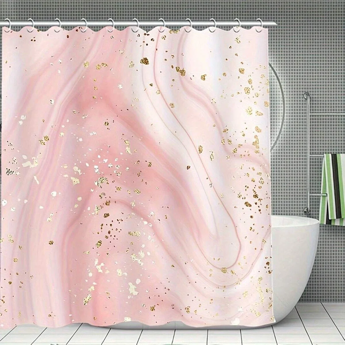 Pink Marble Gilding Shower Curtain Water-resistant