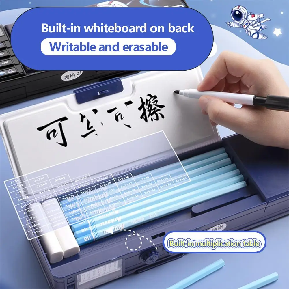 Multifunctional Stationery Box Password Lock Large Capacity Multi-layer Hidden Grid Pencil Sharpener Course Schedule Pencil Case