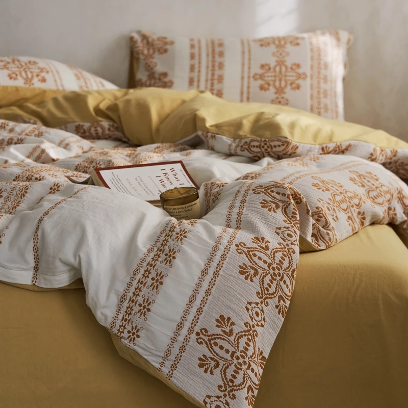 Waliicorners 4Pcs Bedding Set Nordic Double Quilt Cover Set Bed Linen Fitted Sheet Pillow New Bohemian Jacquard Washed Cotton 18 S8e22575b7faf4d12a53bd0bf29e3332bR