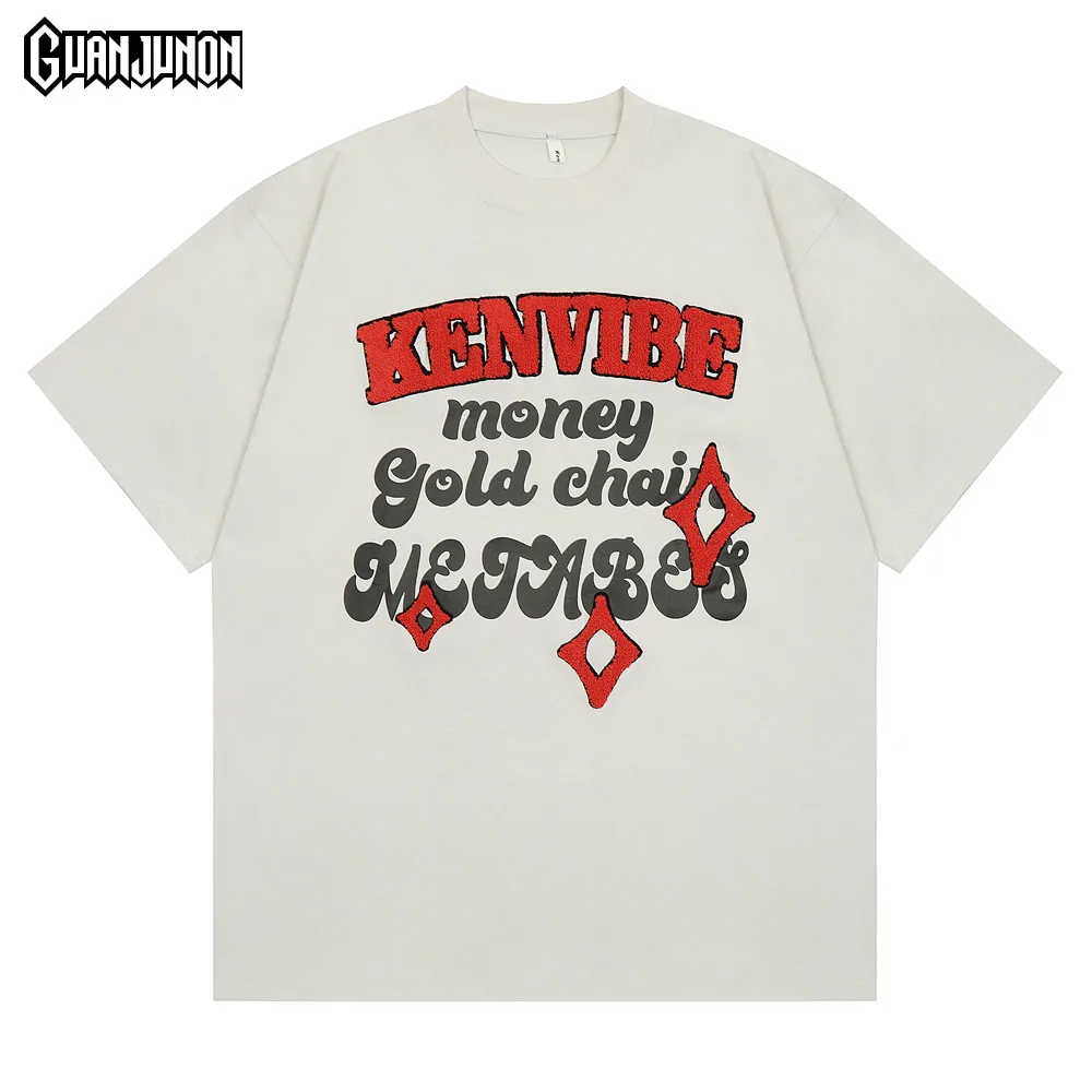 

T Shirt for Men Short Sleeve Oversized T-shirt Towel Embroidery Letter Cotton Tee Sports Men’s Clothing Y2k Top Streetwear Kanye