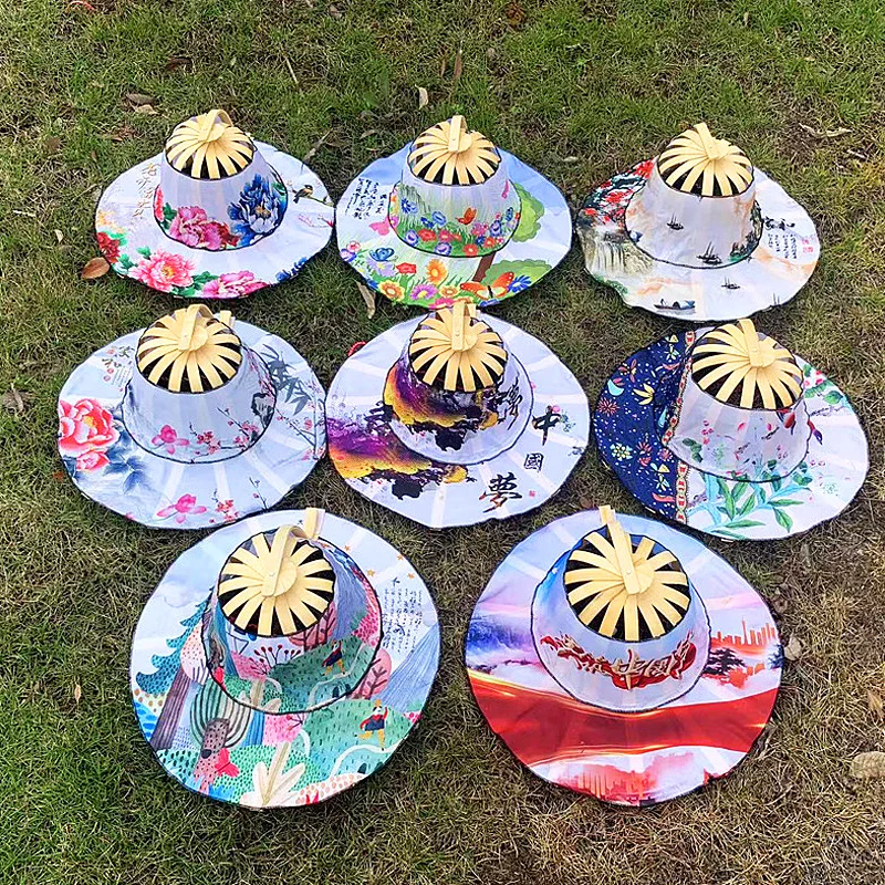 

New Folding Fan Hat for Women Bamboo Silk Foldable Bamboo Sun Hat Summer Portable Travel Beach Sunscreen Fan Cap Jewelry Gift