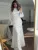 Ruffle Printed Long Sleeve Long Dress Women's Elegant Contrast Color Slim Fit Lace Waist Casual Summer Fashion Long Dress
