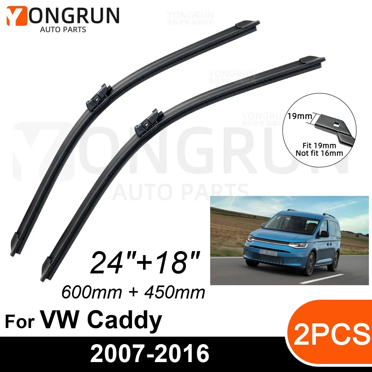 

Стеклоочистители для лобового стекла автомобиля VW Caddy 2007-2016, резиновая щетка стеклоочистителя 24 + 18 дюймов, аксессуары для лобового стекла автомобиля