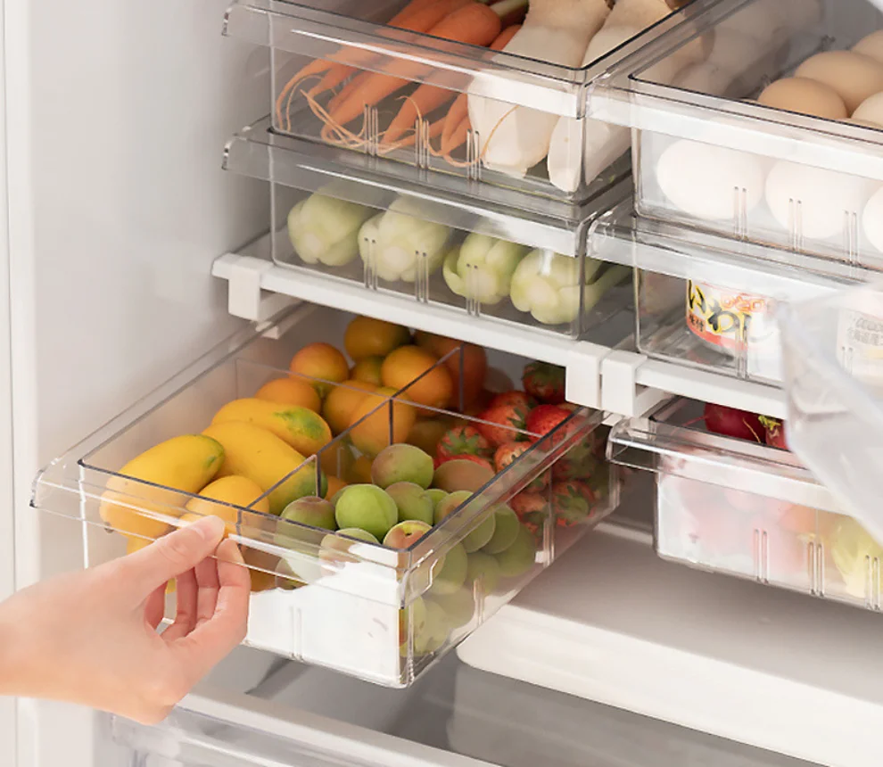 Plastic Clear Fridge Organizer Slide Under Shelf Drawer Box Rack Holder  Refrigerator Drawer Kitchen Fruit Food Storage Box