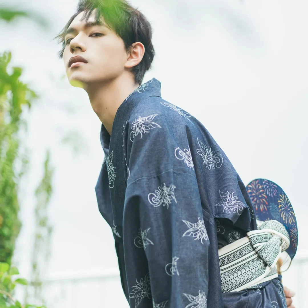 男性用日本の伝統的な着物,レトロな浴衣,牛,ルーズ,サウナ,ベルト