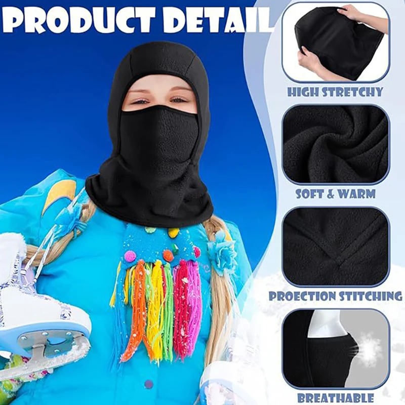 Winter Fleece Kids Balaclava Hat Outdoor Warm Full Face Mask Cover Cycling Ski Beanies Cold-Proof Ear Protection Caps 2