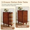 3-Drawer Rattan End Table, Solid Wood Sofa Side Table with Vintage Embossed Handles, Nightstand 4
