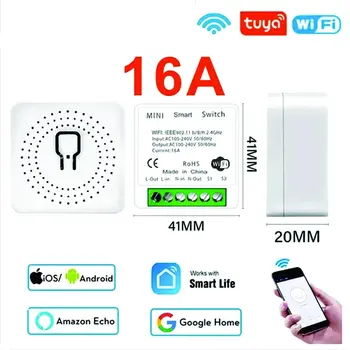 스마트 스위치 와이파이 미니 DIY 조명 스위치, 양방향 무선 스마트 홈, 알렉사 구글 홈, 16A