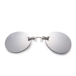 Round Rimless Clip - On Vintage UV400 Sunglasses (Black)
