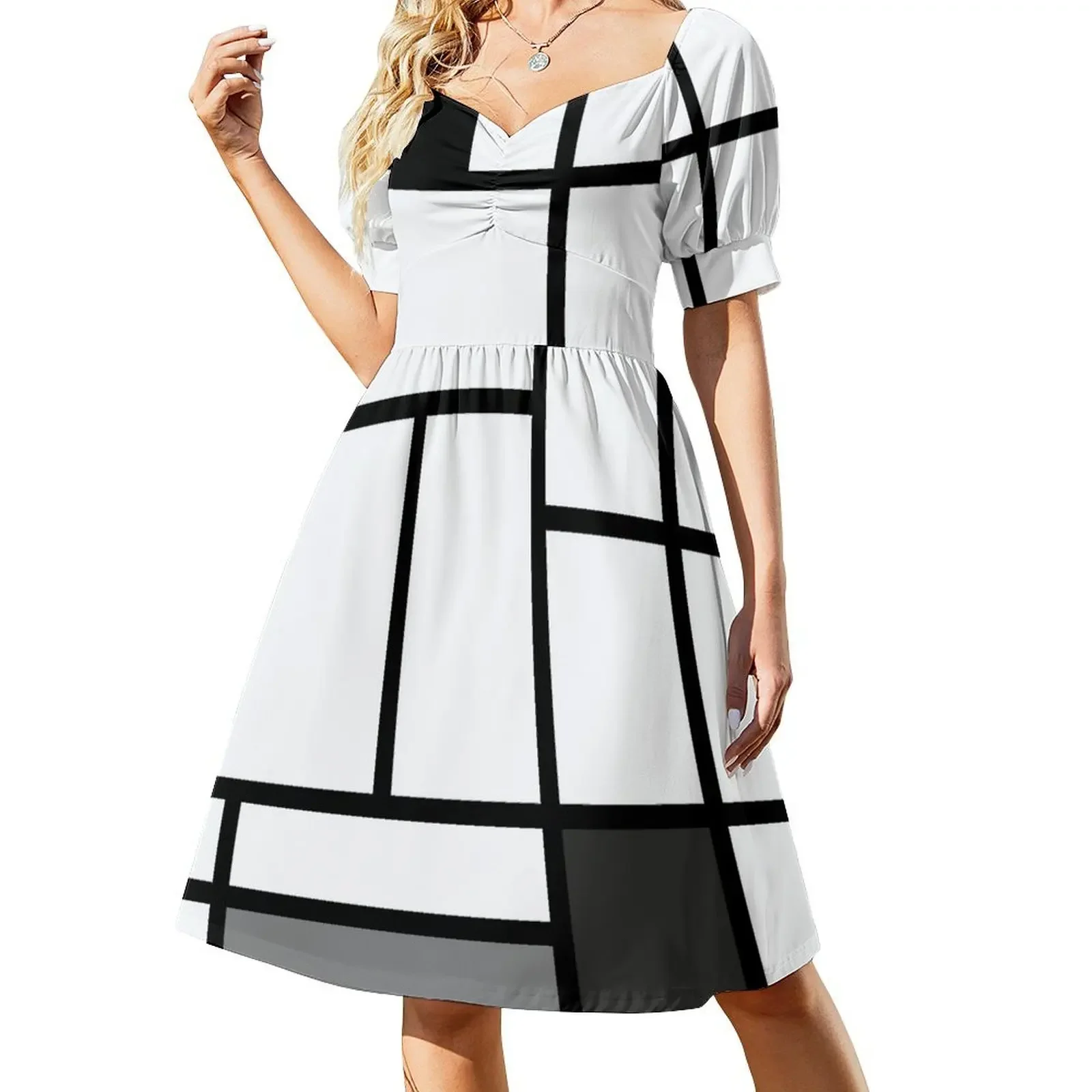 thumbnail image 1 of Mondrian (blanco y negro) Minimalista De Stijl Arte moderno - Recuerdo de regalo de museo (diseño abstracto) Vestido sin mangas, 1 of 7
