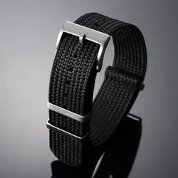 Premium Woven Nylon Military - Style Watch Strap - High Quality Fabric Watchband - 22mm (Black)
