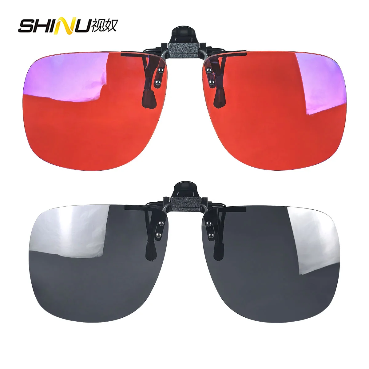 Enhanced Sleep Aid Polarized Clip-On Sunglasses with Square Black Frames and Orange-Tinted Lenses