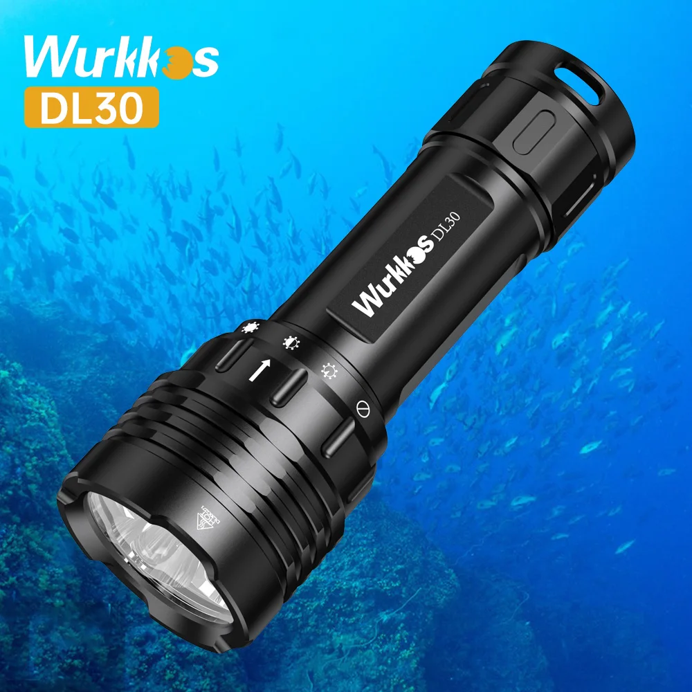 LED Flashlight Wurkkos DL30 Dive Light 21700 Underwater IPX-8 Waterproof 3600lm Triple LH351D Magnetic Control Ring Switch