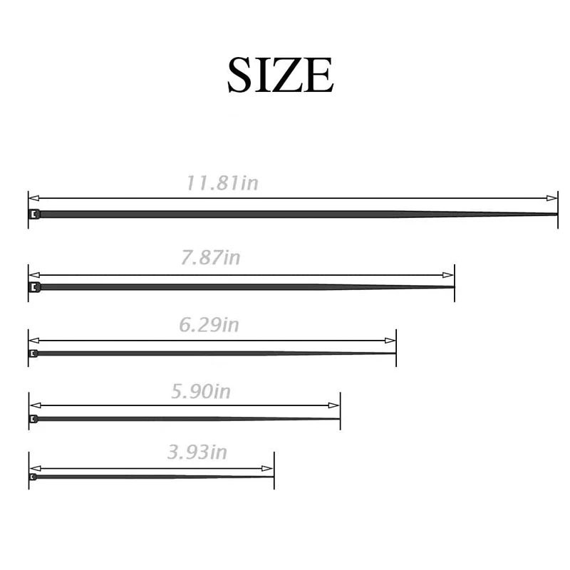 케이블 타이, 블랙 헤비 듀티 지퍼 타이, 2.5x100mm, 2.5x150mm, 2.5x160mm, 2.5x200mm, 2.5x500mm, 300 개