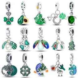 925 Sterling Silver Tree of Life Four-Leaf Clover Green Series Charms Beads Fit Pandora 925 Original Bracelet DIY Jewelry Making