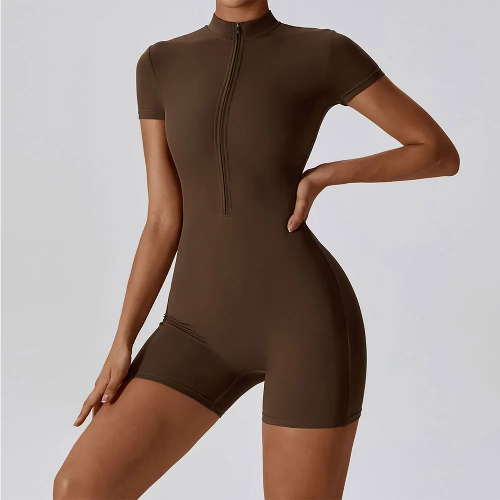 Yoga Set Women One-Piece Suit Zipper Short Sleeve Gym Push Up Workout Clothes Fitness Short Bodysuit Sportswear Jumpsuits