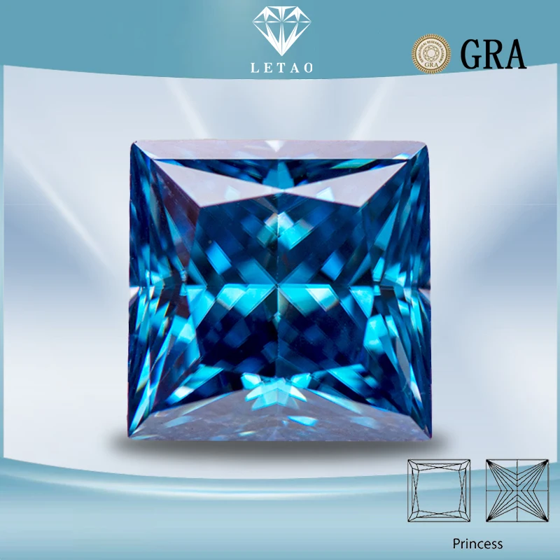 Moissanite Loose Stone Princess Cut aquamarine Colour Lab Created Diamond Gemstone Pass Diamond Tester with GRA Certificate