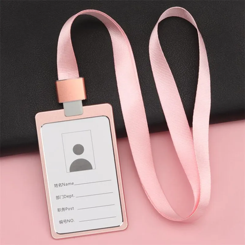 Card Holder Fashion Card Cover Aluminum Alloy Work Name Card Holders Business Work ID Badge Lanyard Holder Rope Metal Bags