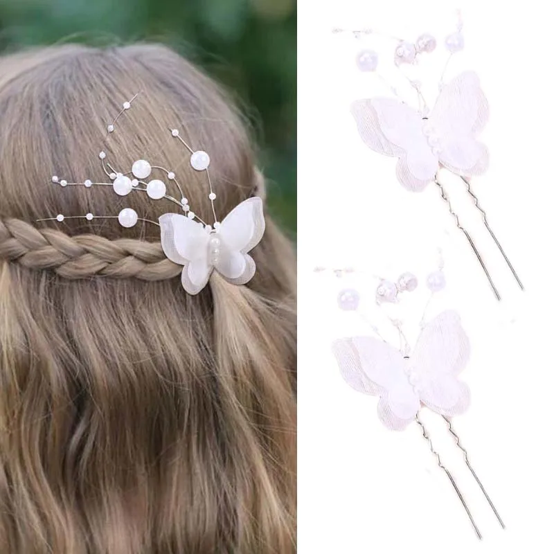 Oaoleer 2Pcs/set Women Butterfly Hair Clip Sweet Girl Pearl Hairpin Hairgirps Barrettes Ladies Headwear Fashion Hair Accessories formal women s jacket pants sets suit 2023 new blazer flare coat pants official luxury ladies prom party 2pcs pants sets