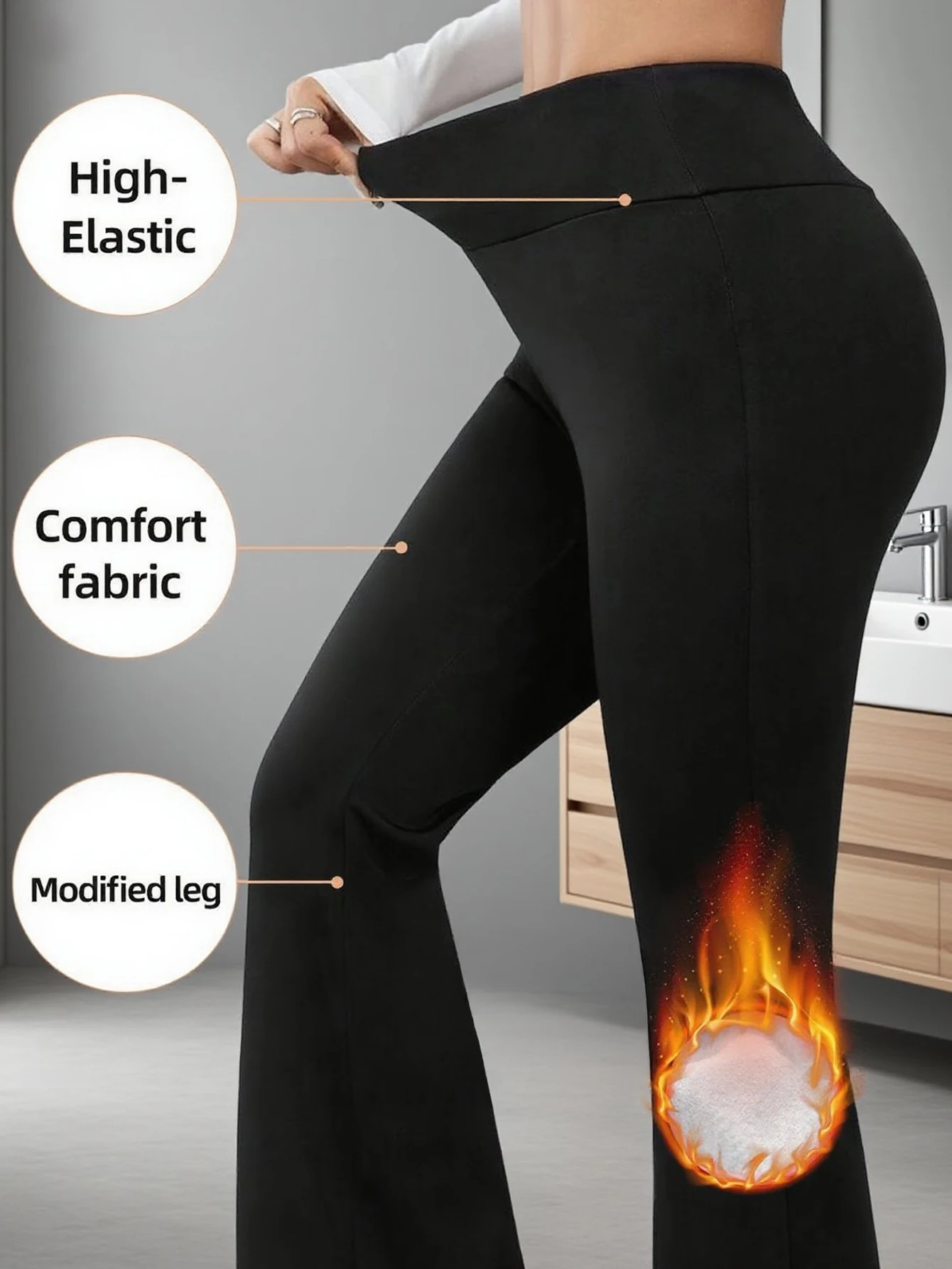 1 pair of women's warm wool lined flared pants, winter windproof leggings, cold weather outdoor cycling pants 3