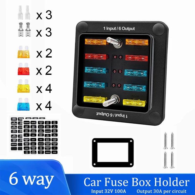 6WayCarBoatFuseBoxWaterproofFuseCase1232VWithLEDIndicator