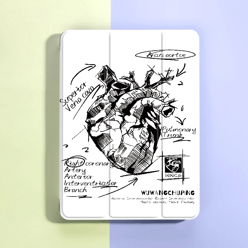 Artistic Sketch Heart iPad Case with Built-in Pen Holder