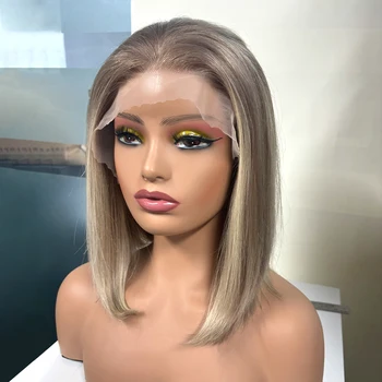 Parrucche per capelli umani HD 13x 4 parrucca frontale in pizzo capelli corti lisci parrucca bionda marrone chiaro per pianoforte misto per le donne Afro usano il brasiliano