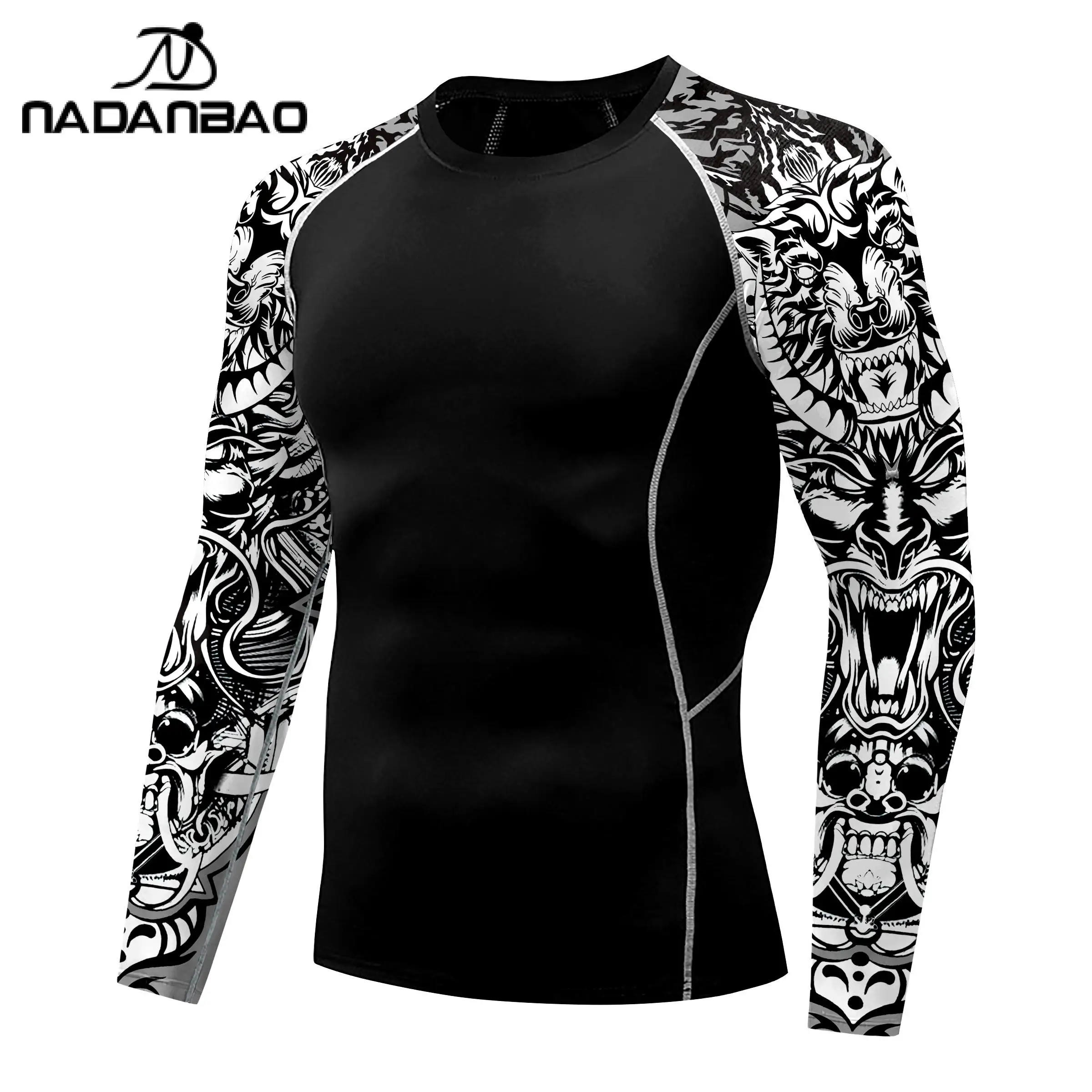 Nadanbao Men Holiday Party Swimwear 3D Printing Fitness Swimsuits Beach Long Sleeve Fashion Gym Top Surfing Beachwear Top