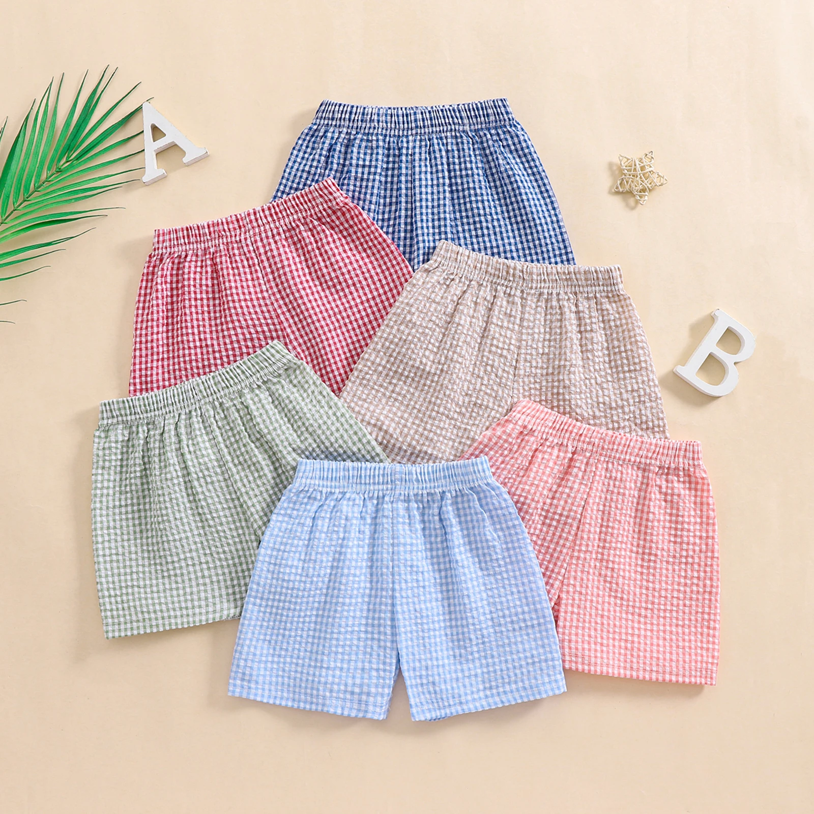 Summer Kids Toddler Boys Girls Shorts Plaid Print Casual Elastic Short Pants Cute Clothes