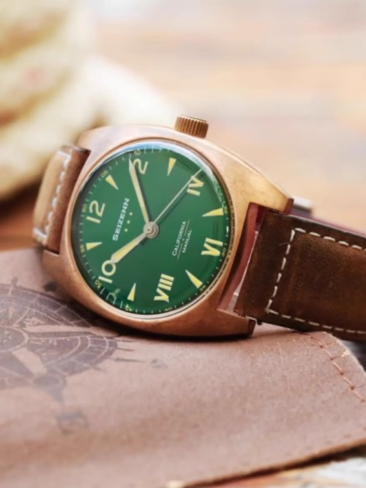 

Merkur Vintage Bronze Watch British Military Field Watch Mens Mechanical Hand Wind Watches Luminous Stain Steel 38mm Case