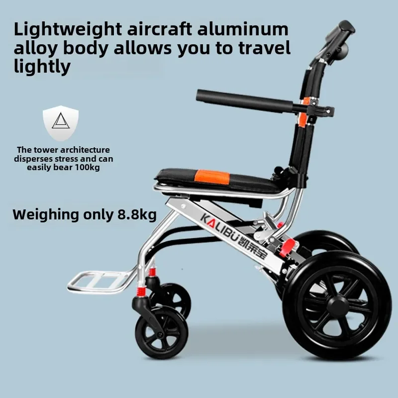 Sedia a rotelle manuale per donna incinta pieghevole leggera piccola scooter da viaggio per anziani - immagine 5