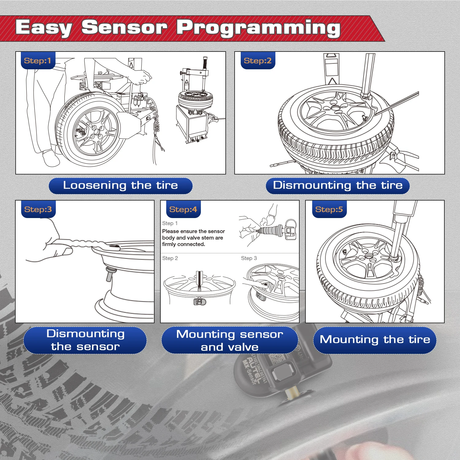 Autel TPMS Sensor 2in1 MX-Sensor Tire Repair Tools TPMS Sensor Programing W/ TS501 TS508 AUTEL 433 MHZ 315MHZ EU US 2025 Newest