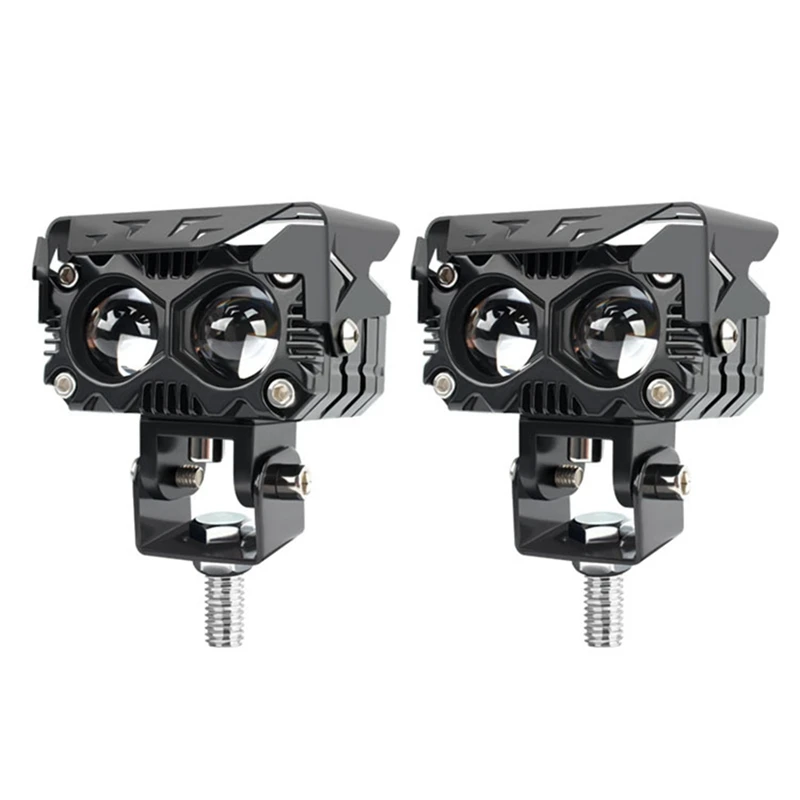 

1 Pair Black LED Lens Spotlight Motorcycles Auxiliary Fog Lamp Dual Color White Yellow Light