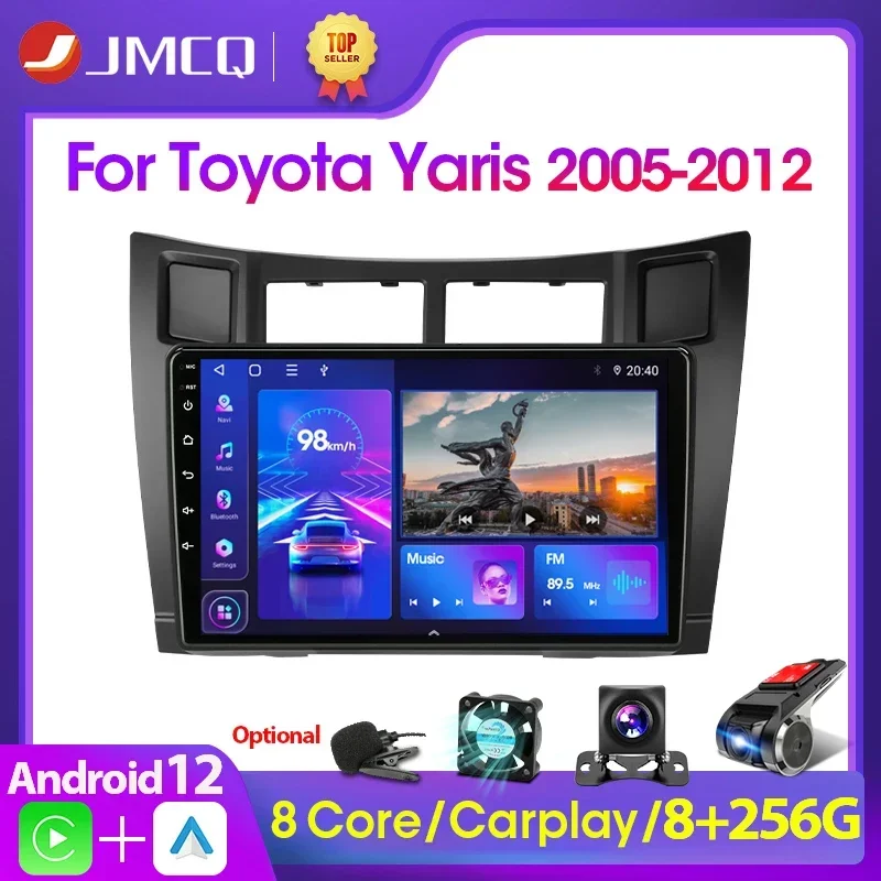 JMCQ 2 Din Car Radio Multimedia Player For Toyota Yaris 2005-2012 Android 12 4G GPS WIFI Navigation Stereo Head Unit Carplay