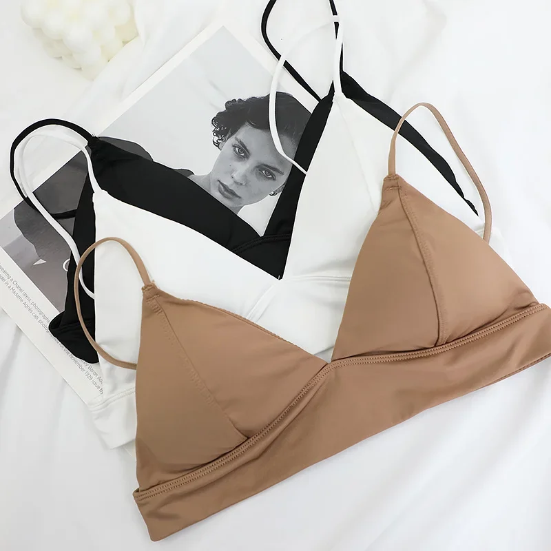 Women Backless Bra Sexy Deep V Tube Top Underwear Ice Silk Soft Seamless  Invisible Brassiere Wire Free Bras Thin Cup Bralette