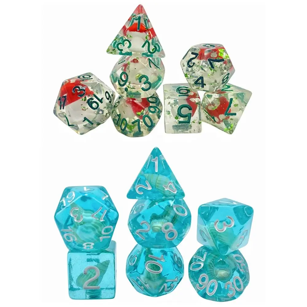 

7Pcs/set 7-Die Table Game DND Dice Mushroom Conch Party Game Game Dice D4 D6 D8 D10 D12 D20 Acrylic Polyhedral Dice TRPG DND