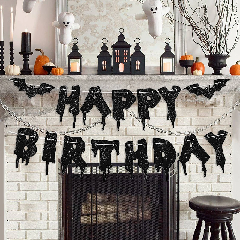 Black Bat Happy Halloween Paper Banner Hanging Garland 2025 Halloween Party Home Decoration Supplies Pumpkin Ghost Flag Props