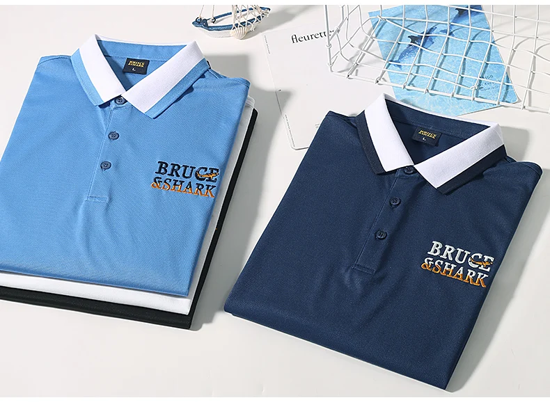 New Summer Straight Men's Business Polo Short Sleeved Bruce&Shark Fashion Mercerized Cotton T-shirt Man Breathable Big Size 4XL 35 S8e23c47d7f4d44ab9fca7077424e7488O
